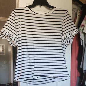 SHEIN Black and White Striped Ruffle Sleeve Top